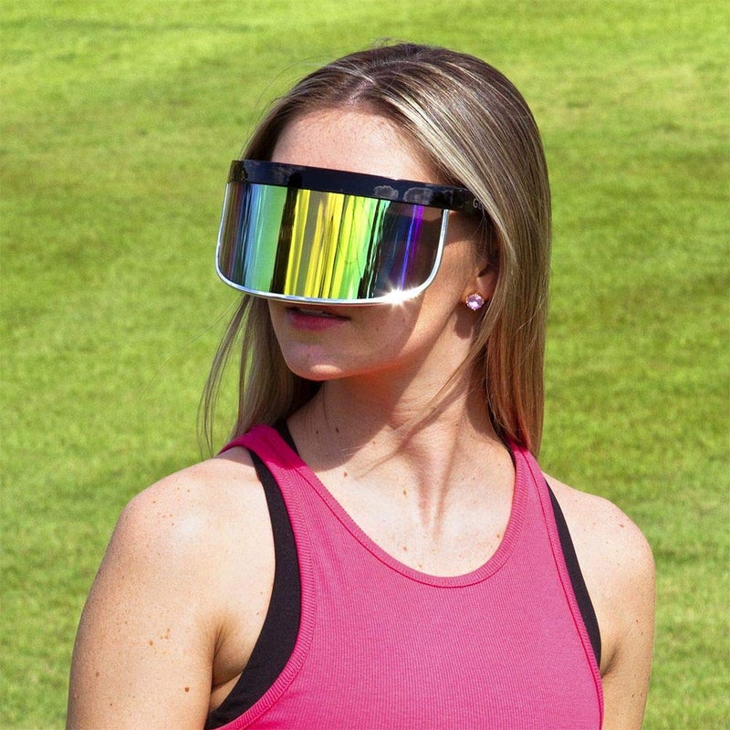 GloFX Rainbow Mirror Visor Sunglasses â€“ Oversized Full Face Festival Accessories, Reflective Cyberpunk Glasses for Rave Essentials, Rave Outfits & UV Protection - Image 5